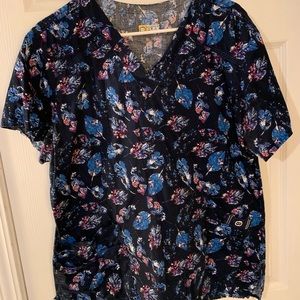 Navy blue feather scrub top